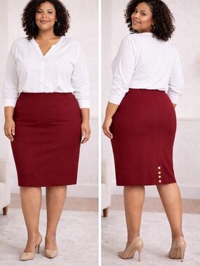 IMAN 2X Red Pencil Skirt Plus Size 22W Pull On Stretch Knee Length 22x24 NWOT